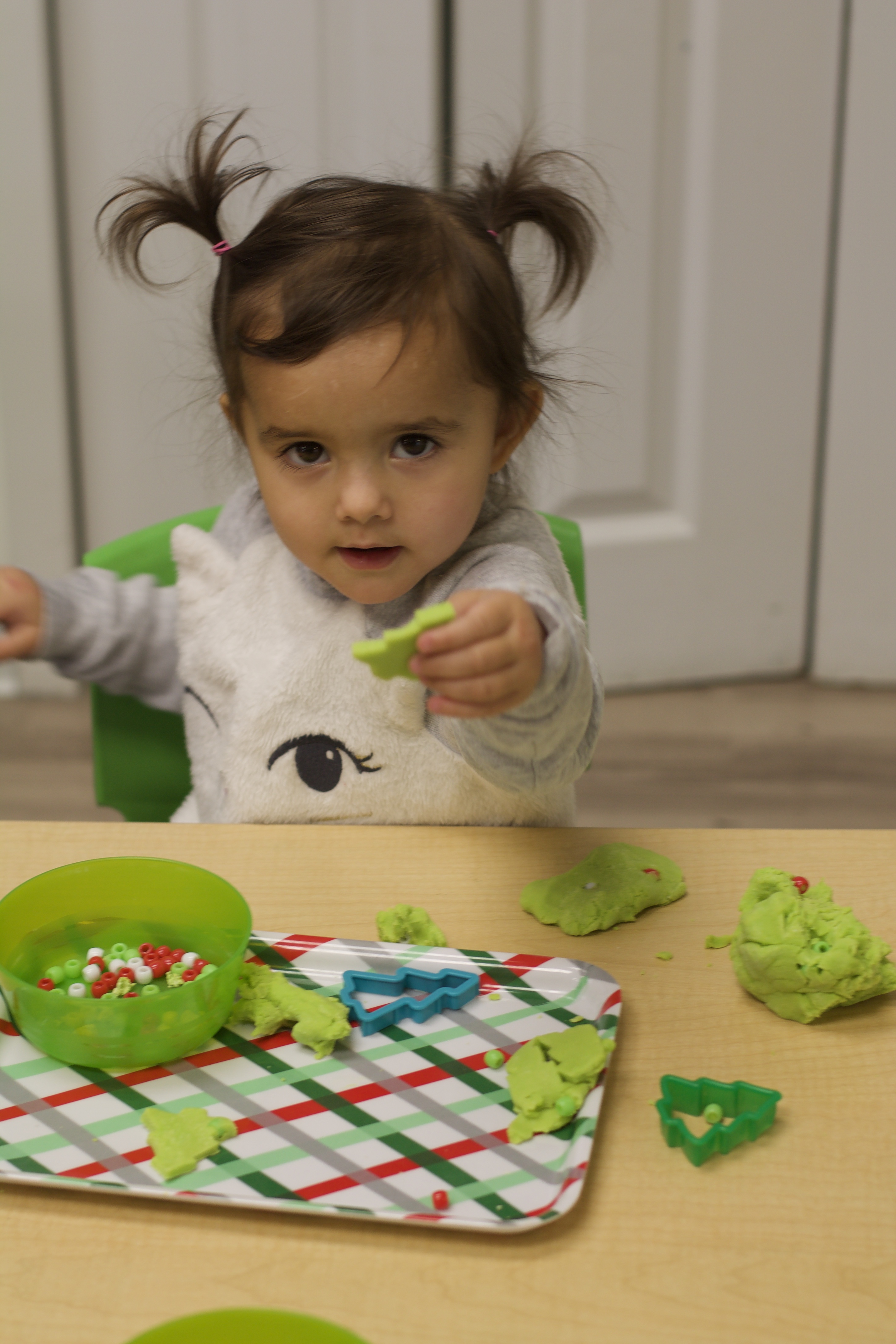 Creative Tots Preschool~Building a Christmas Tree Playdoh activity